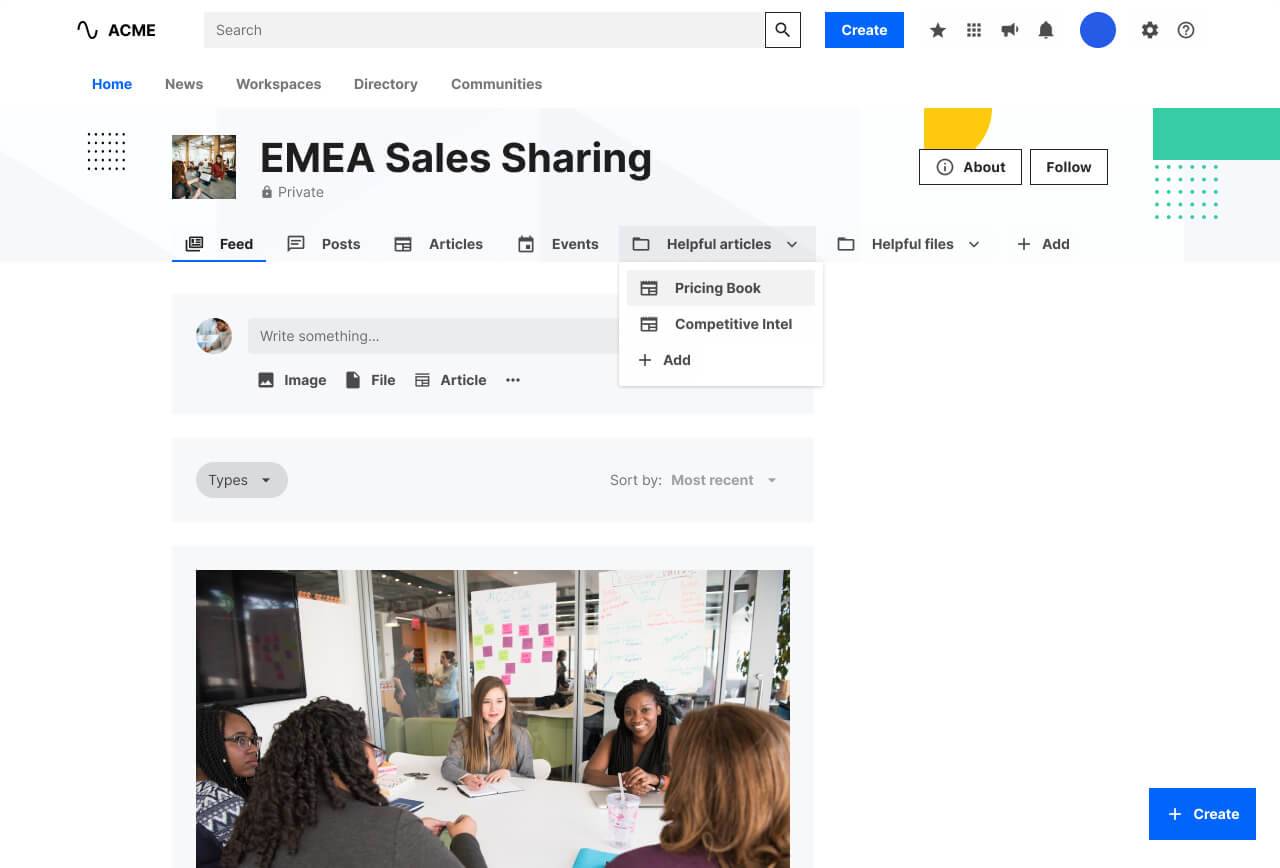 Sales sharing feed page