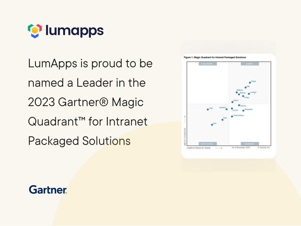 LumApps is named a Leader in the 2023 Gartner Magic Quadrant for Intranet Packaged Solutions
